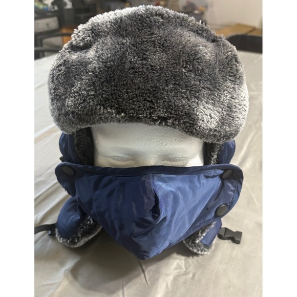 True Gear North Other - True Gear North Mens Trapper Hat Navy Blue Faux Fur Aviator Cap with Face Mask